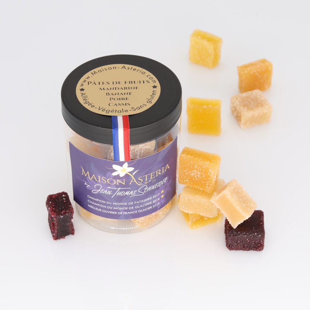 Pâtes de fruits allégée, mandarine, banane, poire et cassis